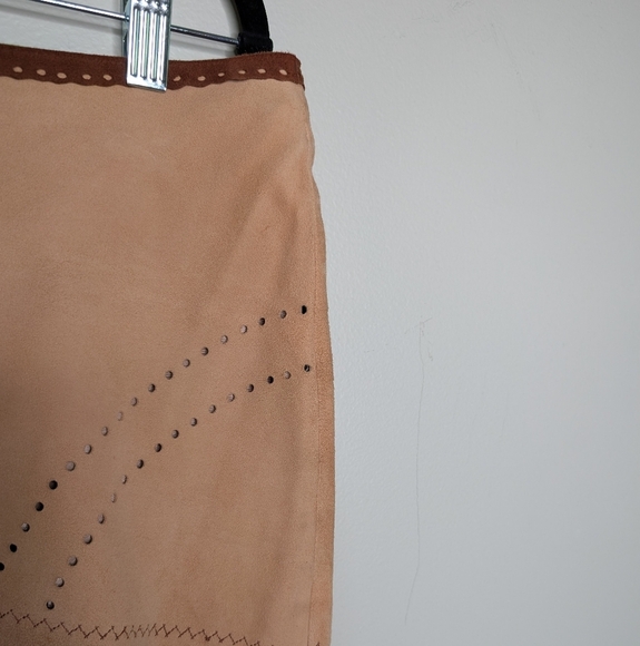 Odille Anthropologie Suede Skirt Orange Tan sz 12 - Picture 7 of 10